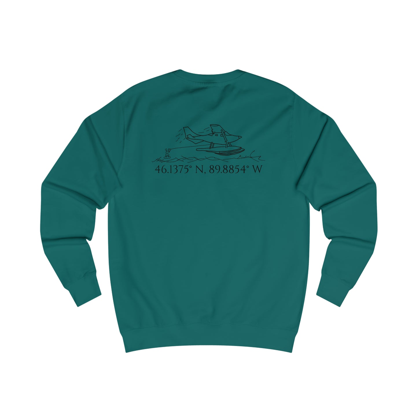 Manitowish Waters Float Plane With Coordinates - Men's Crewneck
