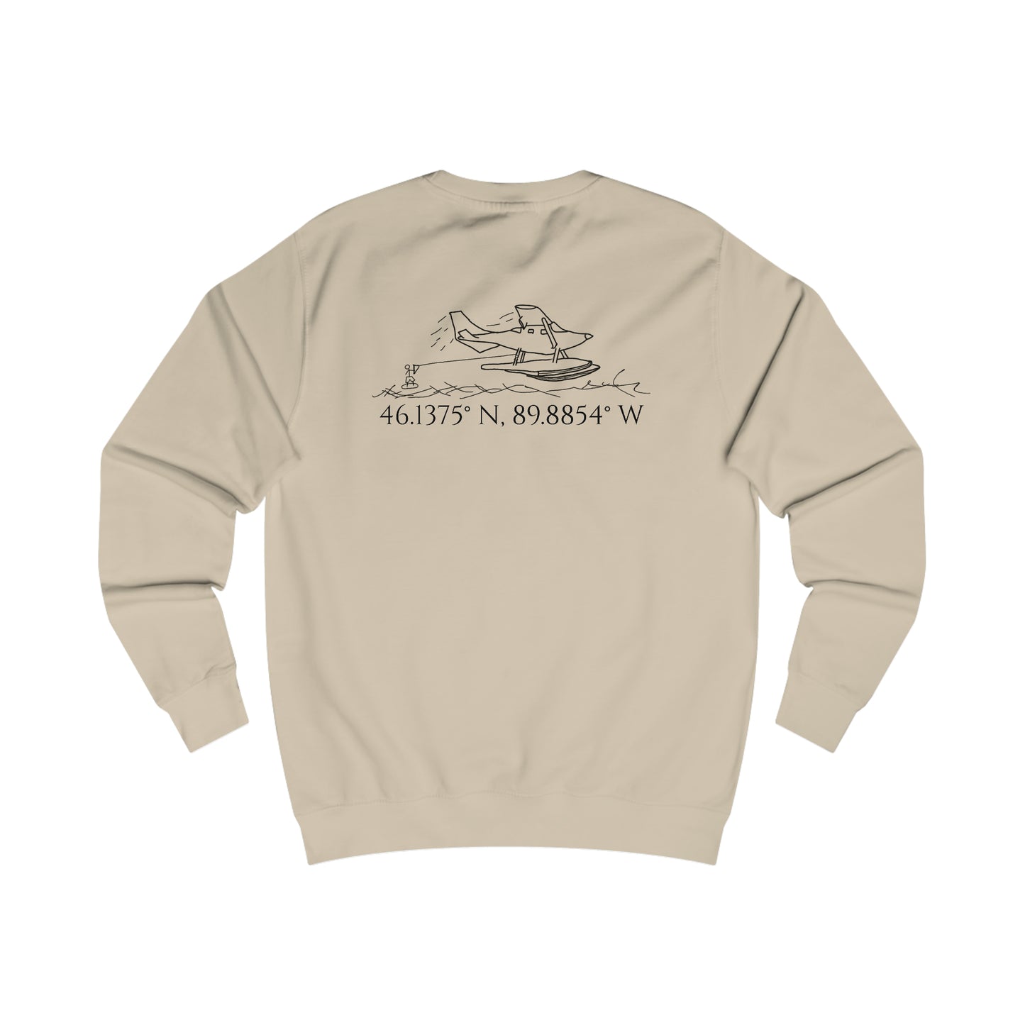 Manitowish Waters Float Plane With Coordinates - Men's Crewneck