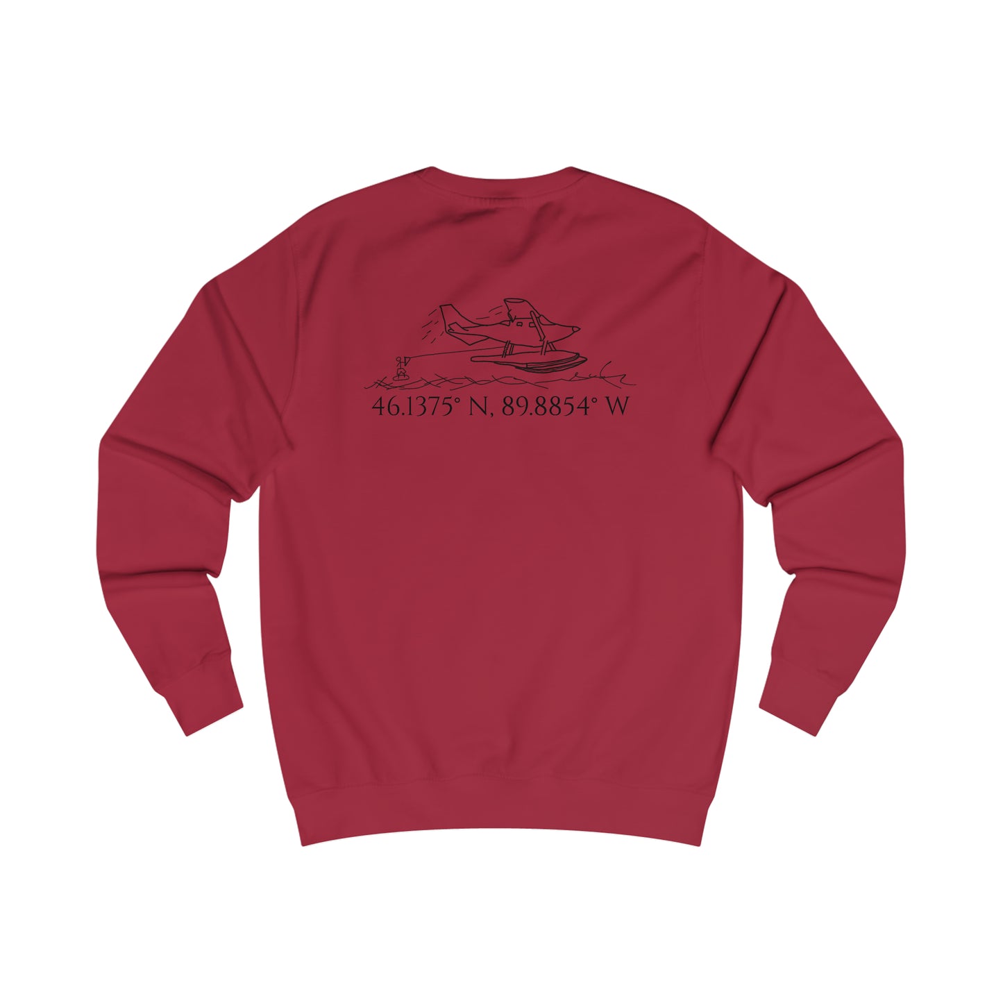 Manitowish Waters Float Plane With Coordinates - Men's Crewneck