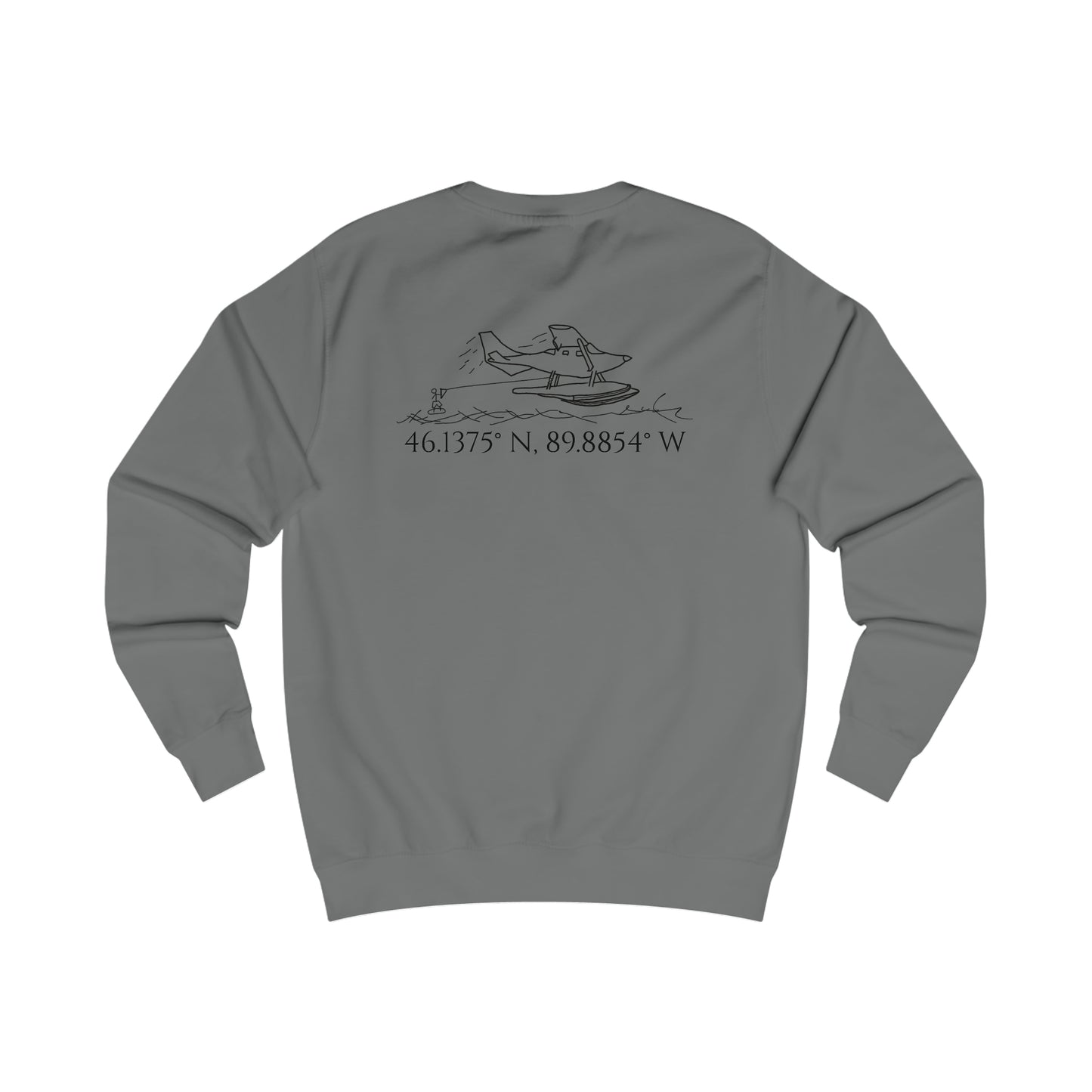 Manitowish Waters Float Plane With Coordinates - Men's Crewneck