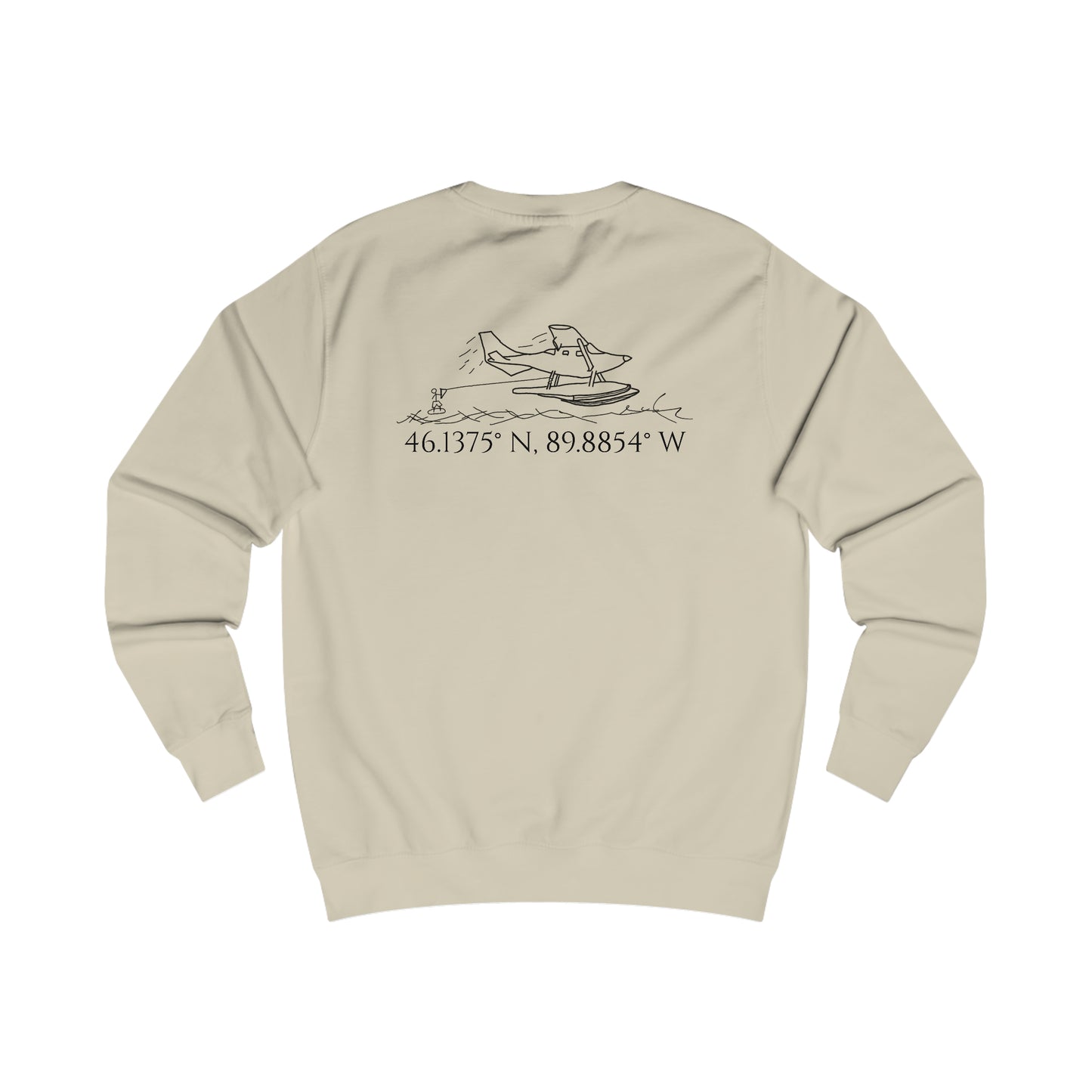 Manitowish Waters Float Plane With Coordinates - Men's Crewneck