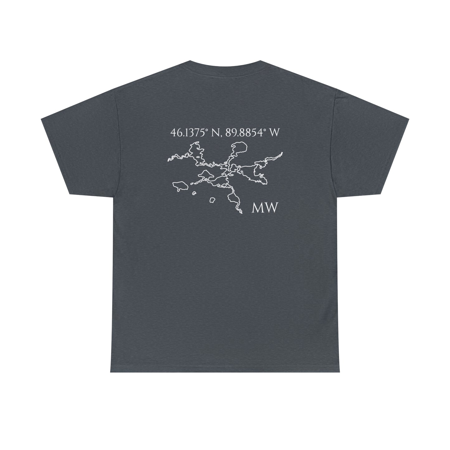 Manitowish Waters Sailboat Patch and Coordinates - Unisex Heavy Tee Shirt