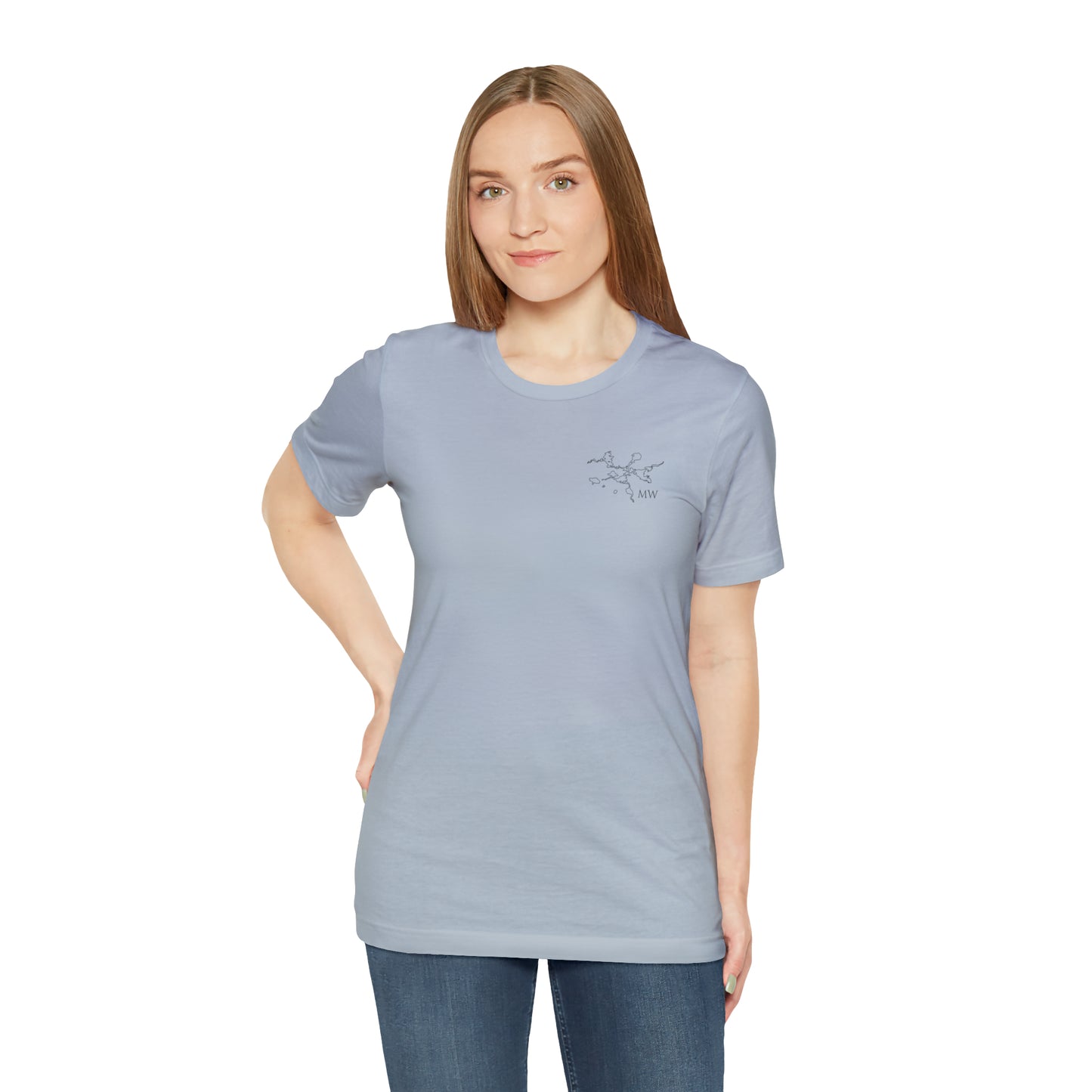 Paddle Board Female Back - Manitowish Waters Unisex Lightweight Short Sleeve Tee