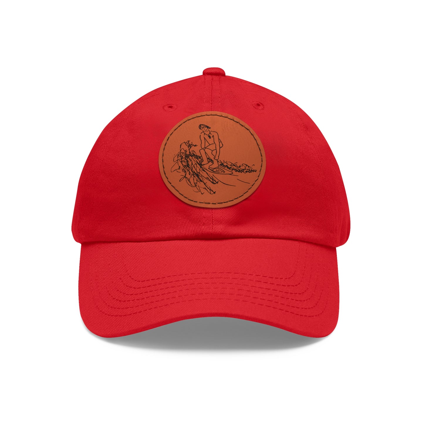 Embroidered Hat With Leather Patch - Surf Sketch