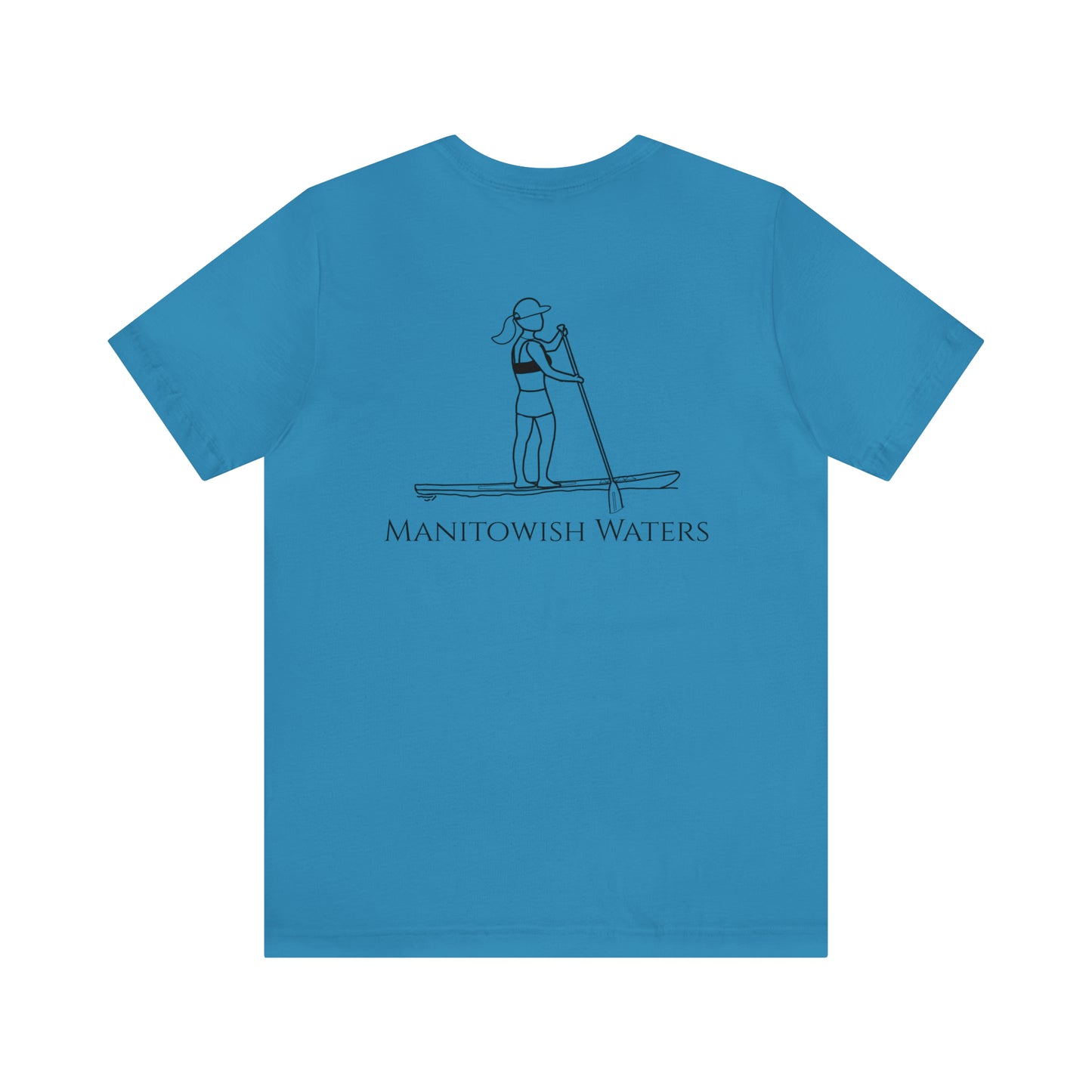 Paddle Board Female Back - Manitowish Waters Unisex Lightweight Short Sleeve Tee