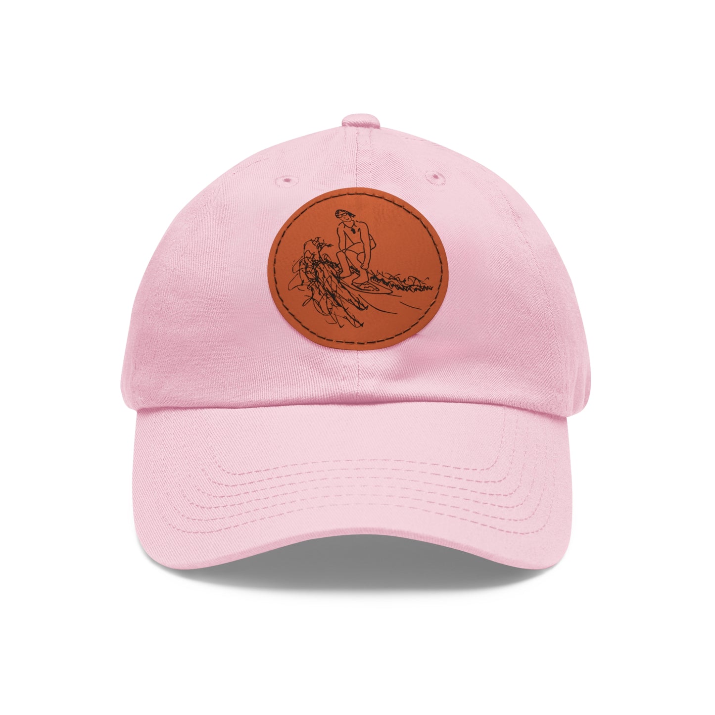 Embroidered Hat With Leather Patch - Surf Sketch