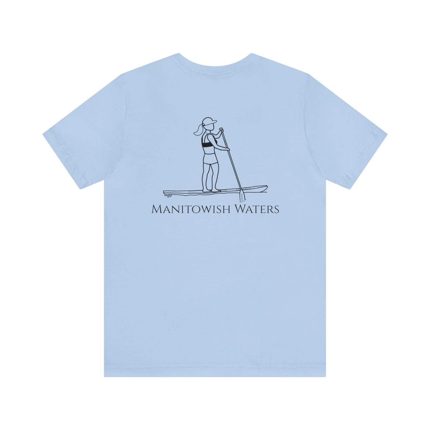 Paddle Board Female Back - Manitowish Waters Unisex Lightweight Short Sleeve Tee