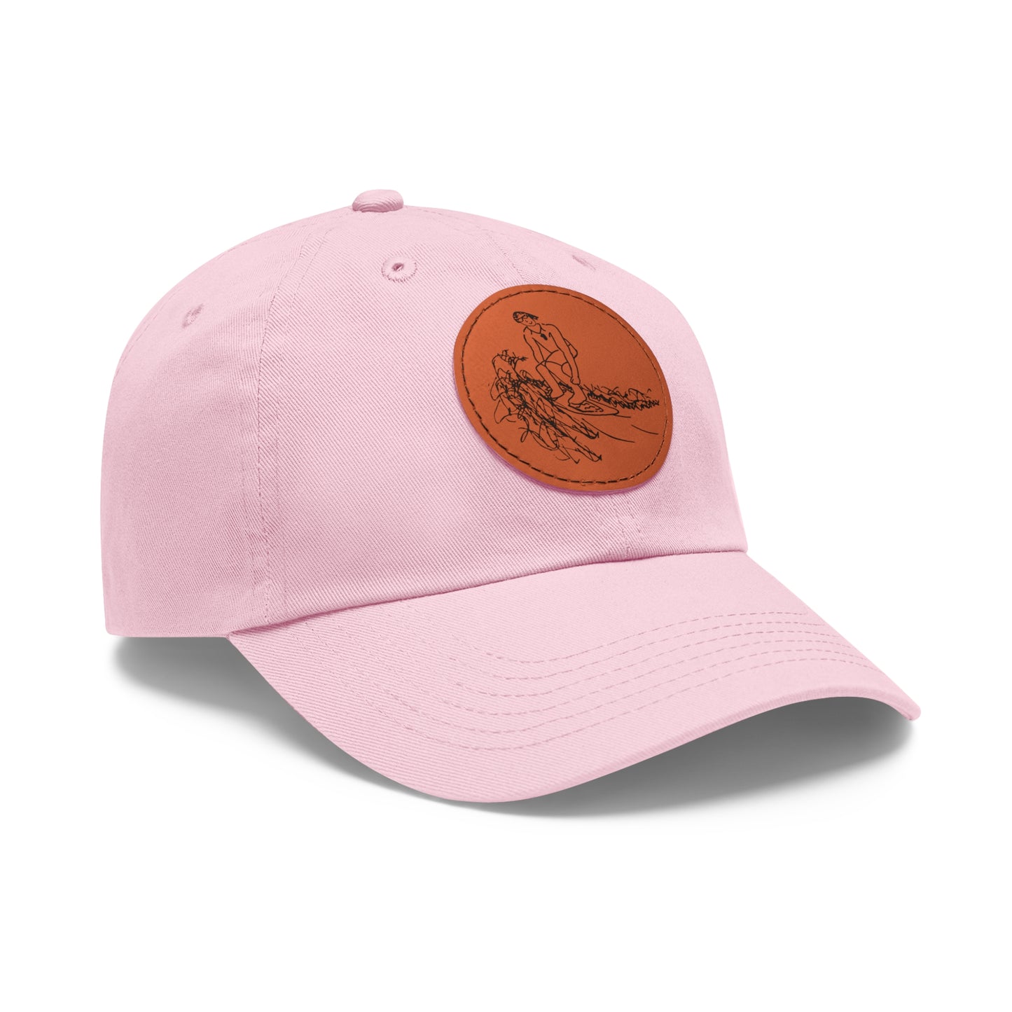 Embroidered Hat With Leather Patch - Surf Sketch