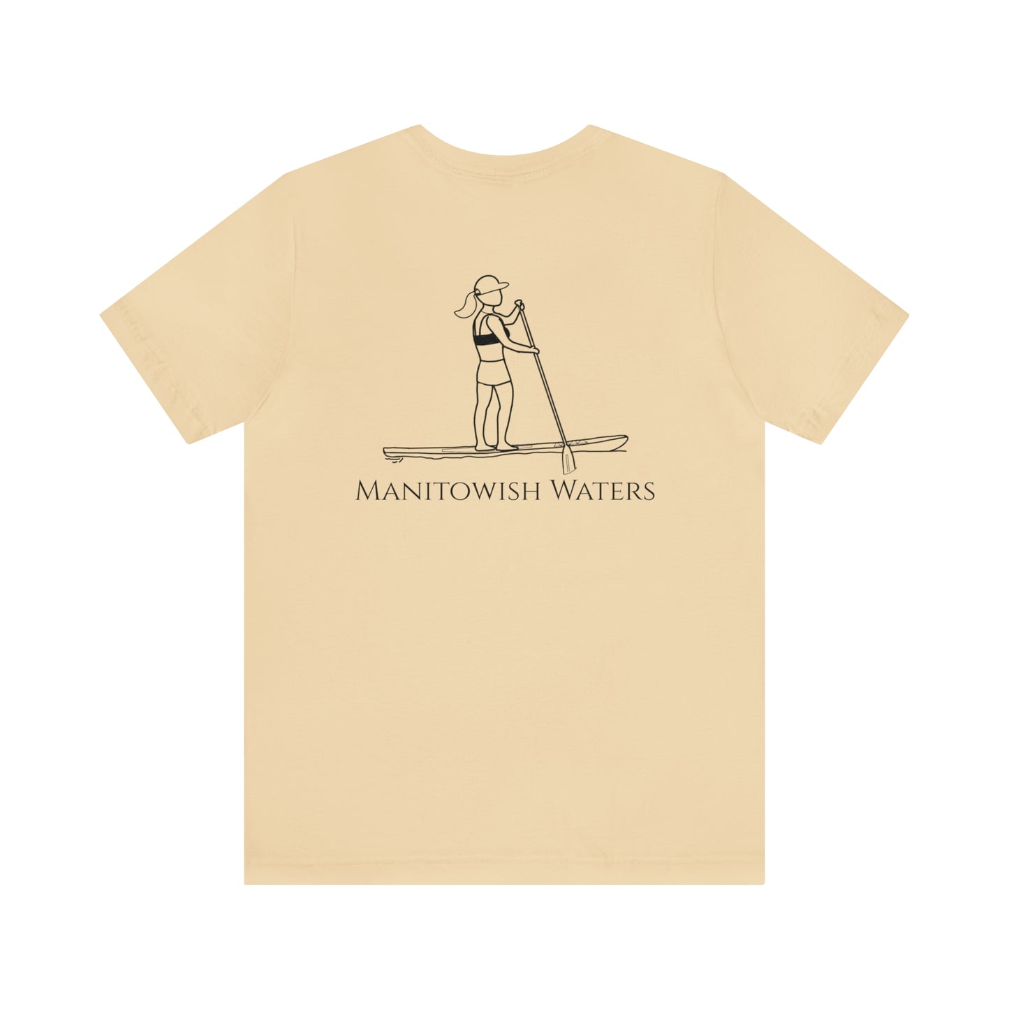 Paddle Board Female Back - Manitowish Waters Unisex Lightweight Short Sleeve Tee