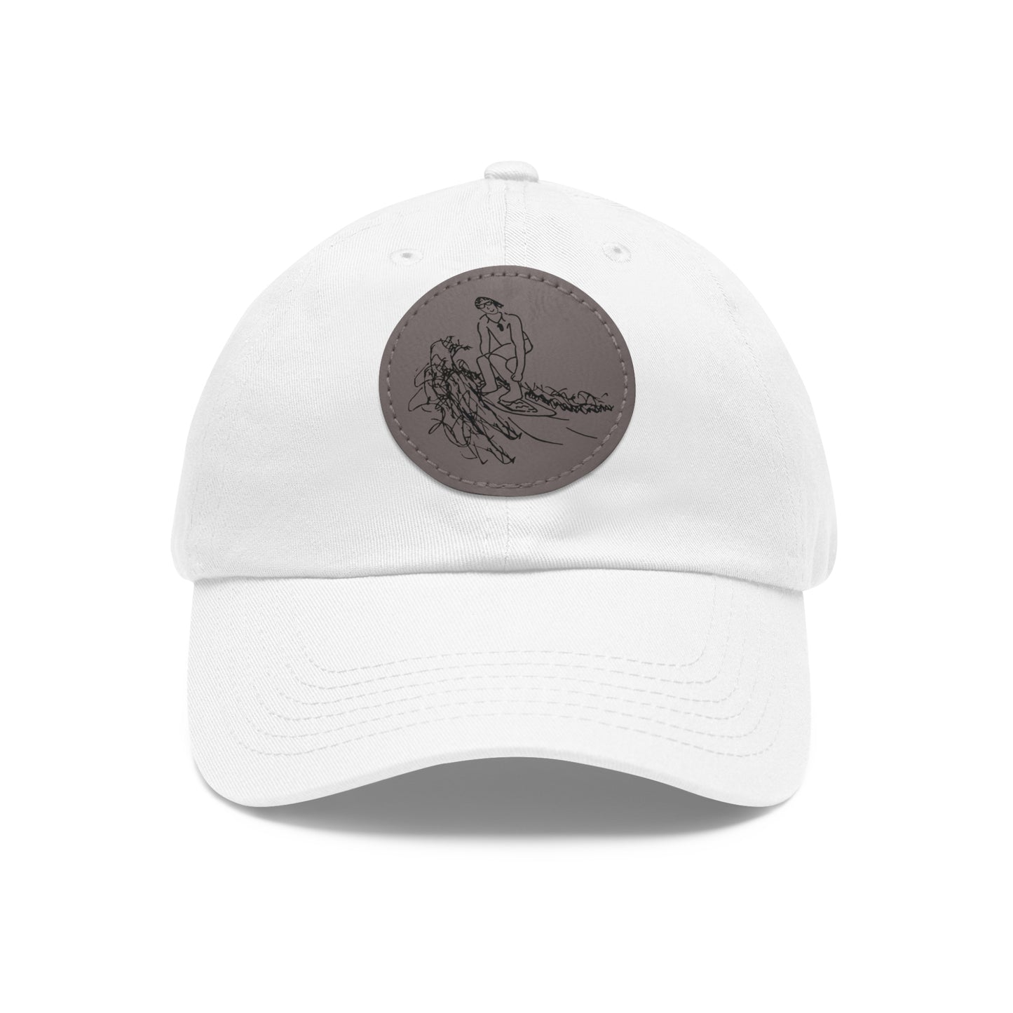 Embroidered Hat With Leather Patch - Surf Sketch