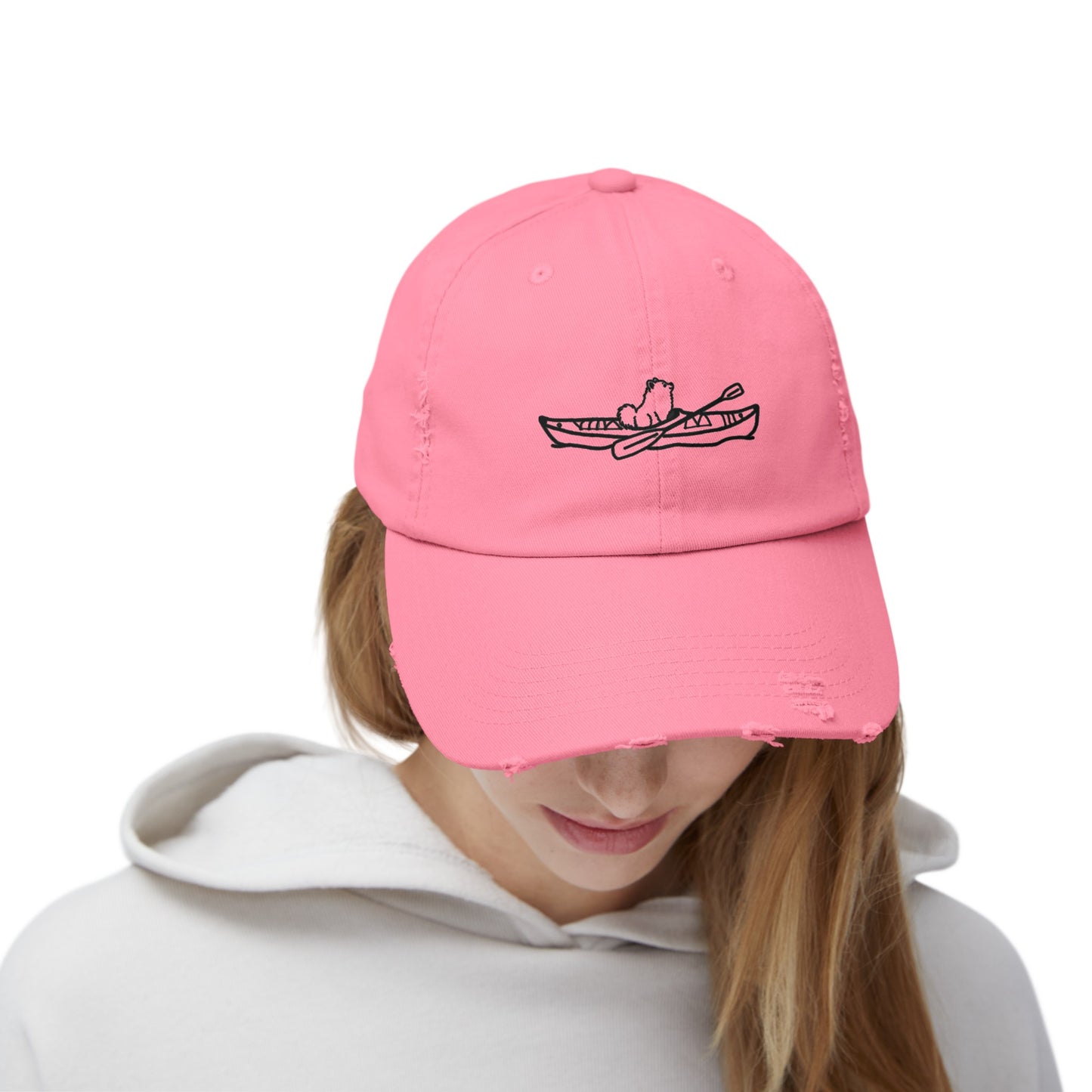 Kayak Dog Pomeranian Unisex Distressed Cap