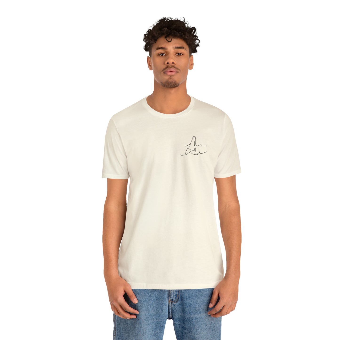 Lac LaBelle, Bottle Front & Surfing Sketch -Unisex Lightweight Short Sleeve Tee