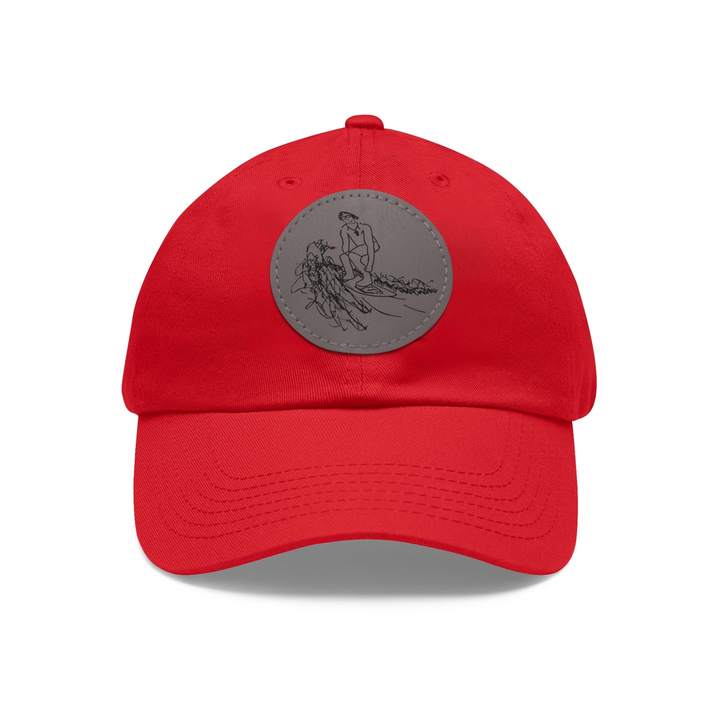 Embroidered Hat With Leather Patch - Surf Sketch