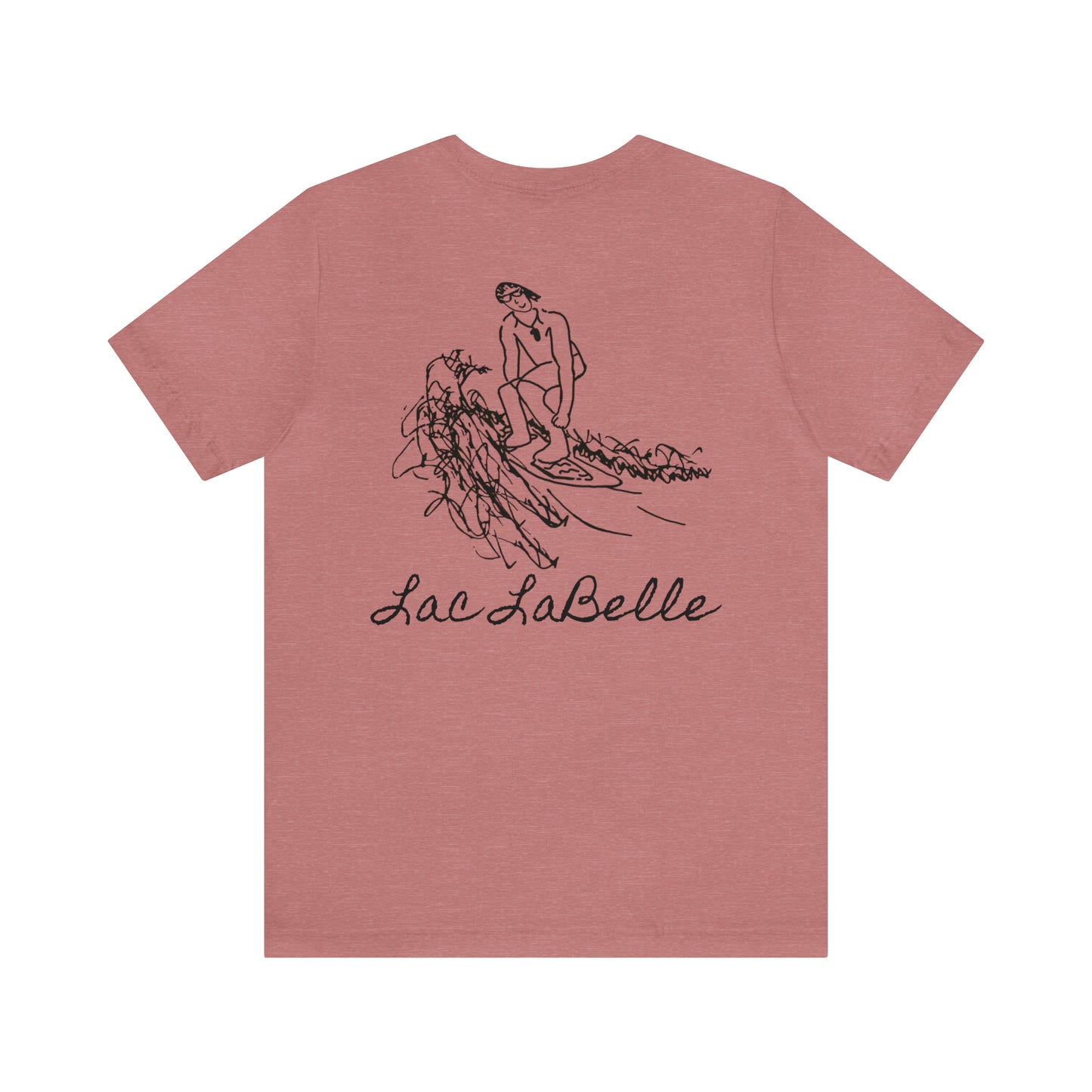 Lac LaBelle, Bottle Front & Surfing Sketch -Unisex Lightweight Short Sleeve Tee