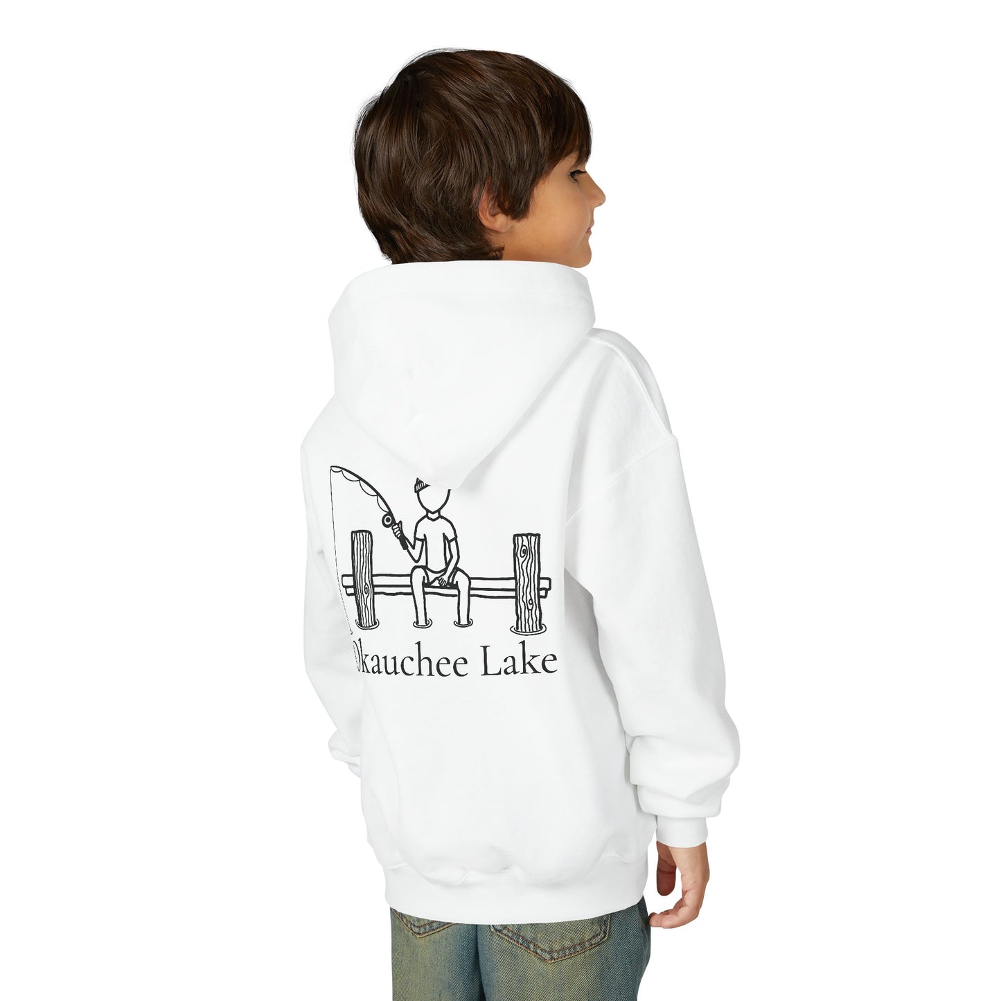 Fishing off Dock Okauchee Lake Youth Hoodie