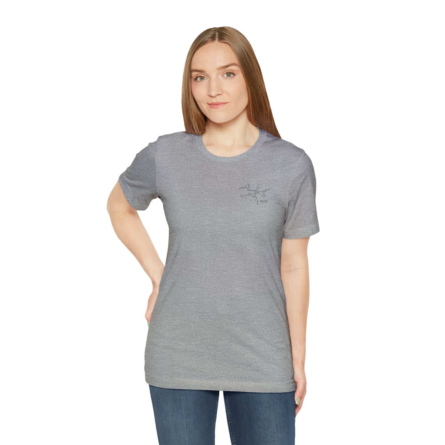 Paddle Board Female Back - Manitowish Waters Unisex Lightweight Short Sleeve Tee