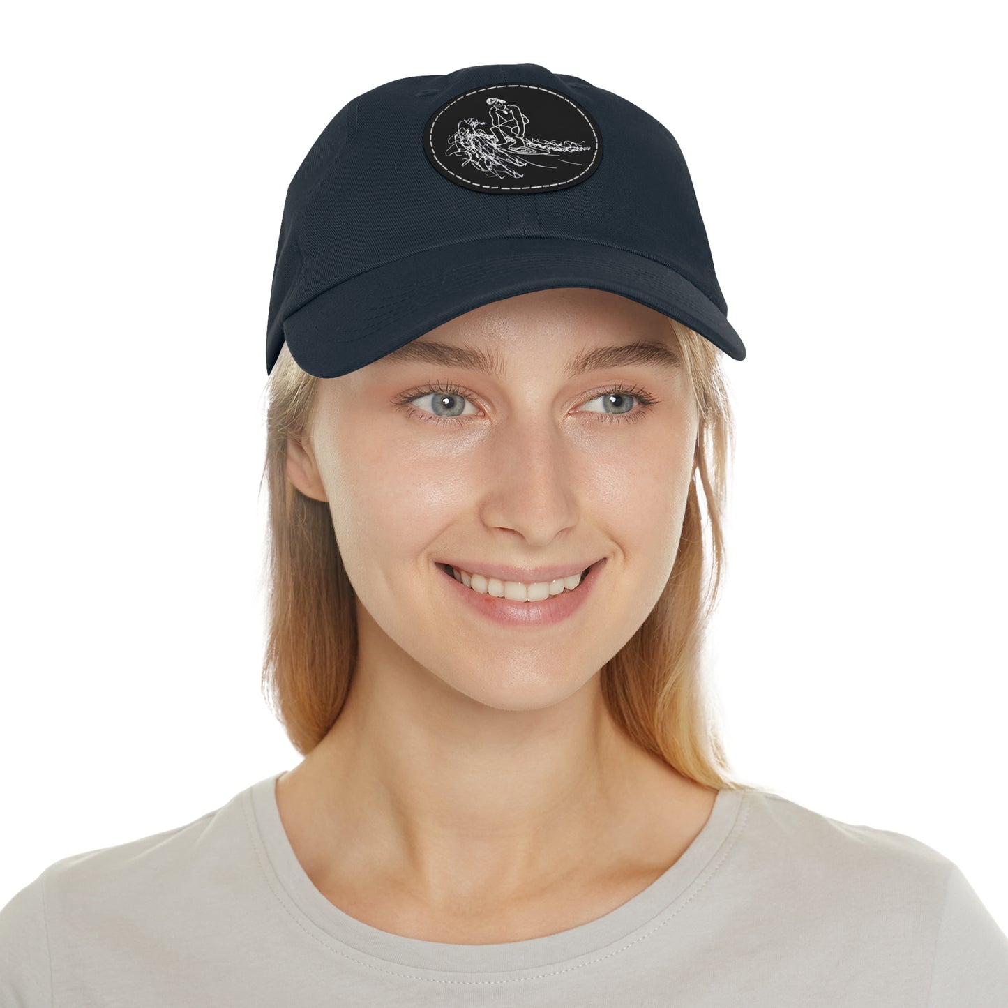 Embroidered Hat With Leather Patch - Surf Sketch