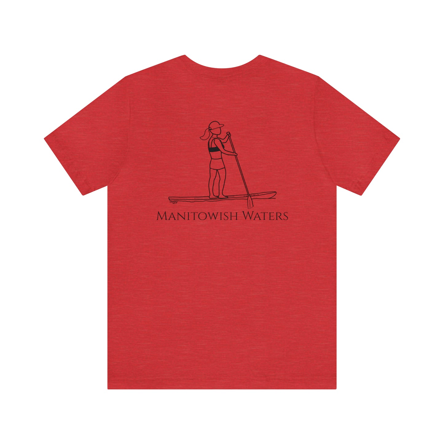 Paddle Board Female Back - Manitowish Waters Unisex Lightweight Short Sleeve Tee