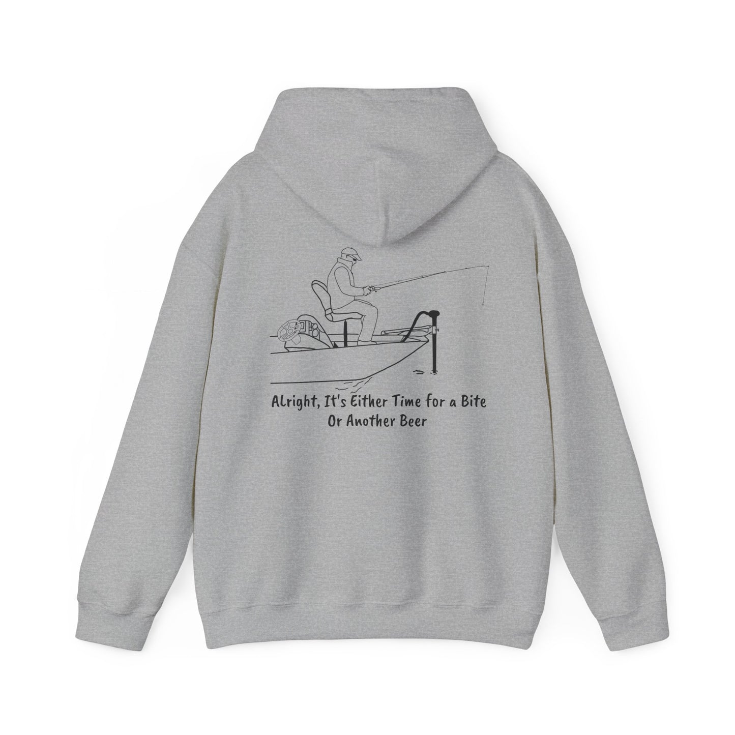 Unisex Heavy Blend Hooded Sweatshirt (Trolling Motor Fishing, Bite or Beer Design)