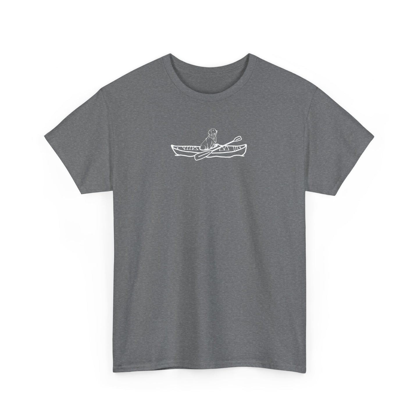 Unisex Heavy Cotton Tee (Kayak Dog Golden Retriever Design)