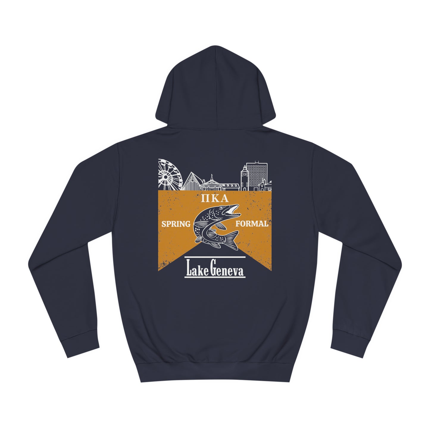 Pike Final Mockup Navy Unisex Hoodie Medium Weight (brown and navy yellow)