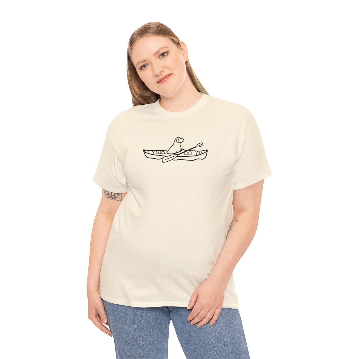 Unisex Heavy Tee Shirt - Kayak Dog