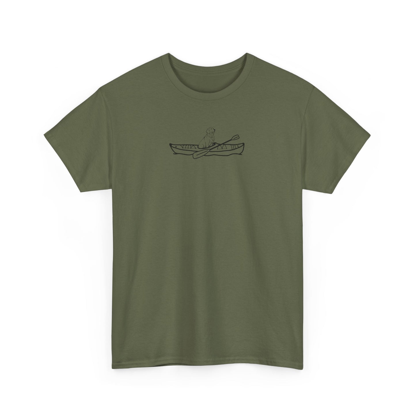 Unisex Heavy Cotton Tee (Kayak Dog Golden Retriever Design)