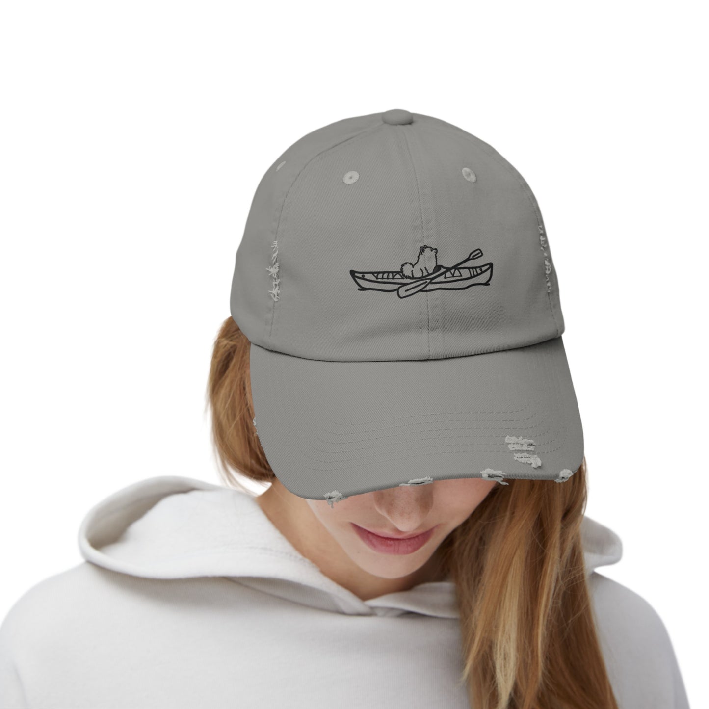 Kayak Dog Pomeranian Unisex Distressed Cap