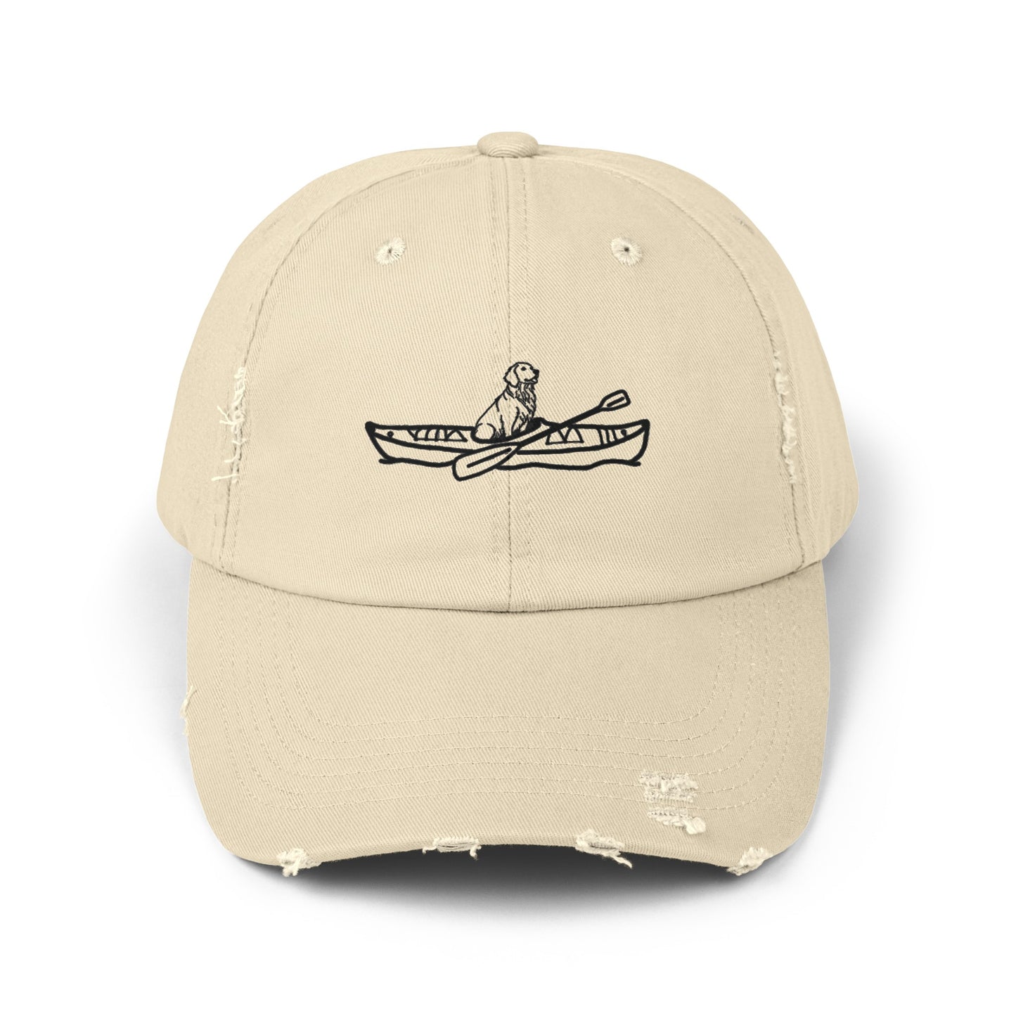 Kayak Dog Golden Retriever Unisex Distressed Cap