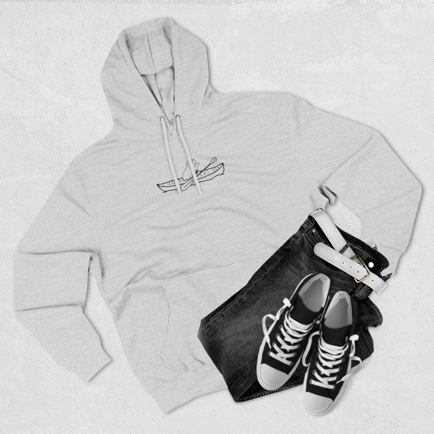 Kayak Dog - English Bulldog, Three-Panel Fleece Hoodie Unisex (LS)