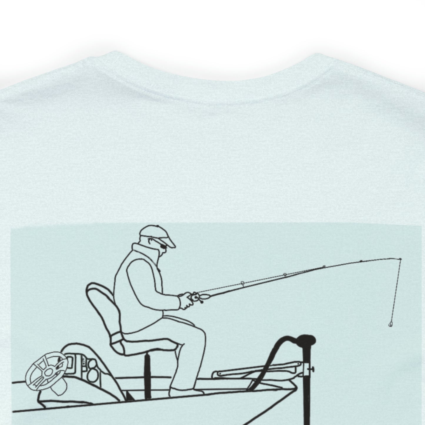 Fowler Lake front, Fishing with Blue Background - Bella & Canvas Unisex Short Sleeve Tee