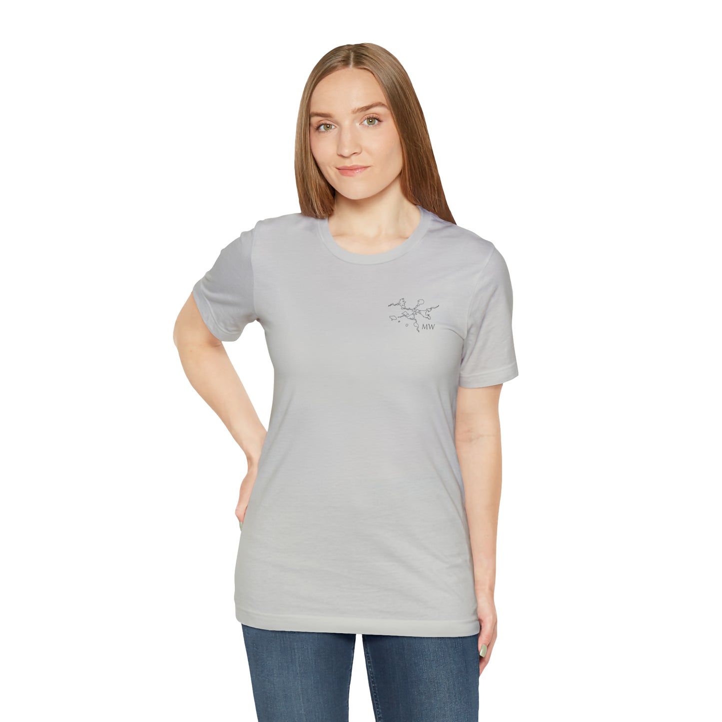 Paddle Board Female Back - Manitowish Waters Unisex Lightweight Short Sleeve Tee