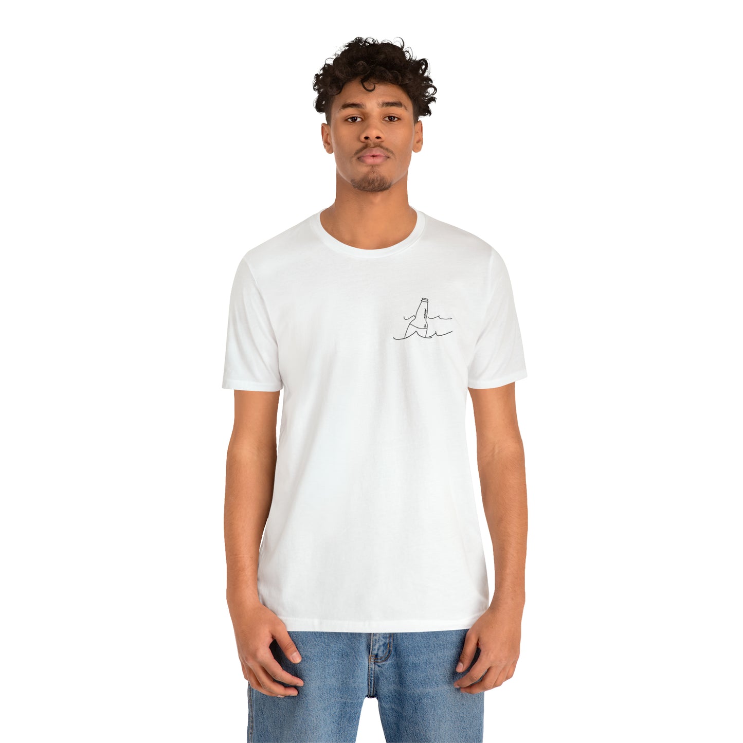 Lac LaBelle, Bottle Front & Surfing Sketch -Unisex Lightweight Short Sleeve Tee