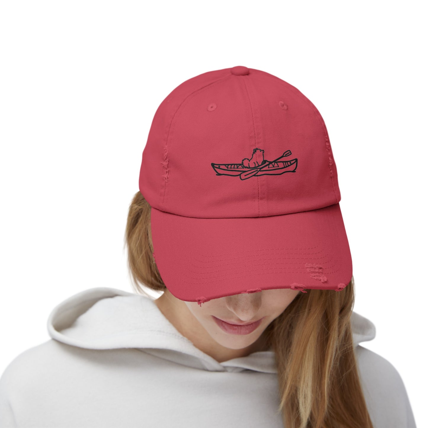 Kayak Dog Pomeranian Unisex Distressed Cap