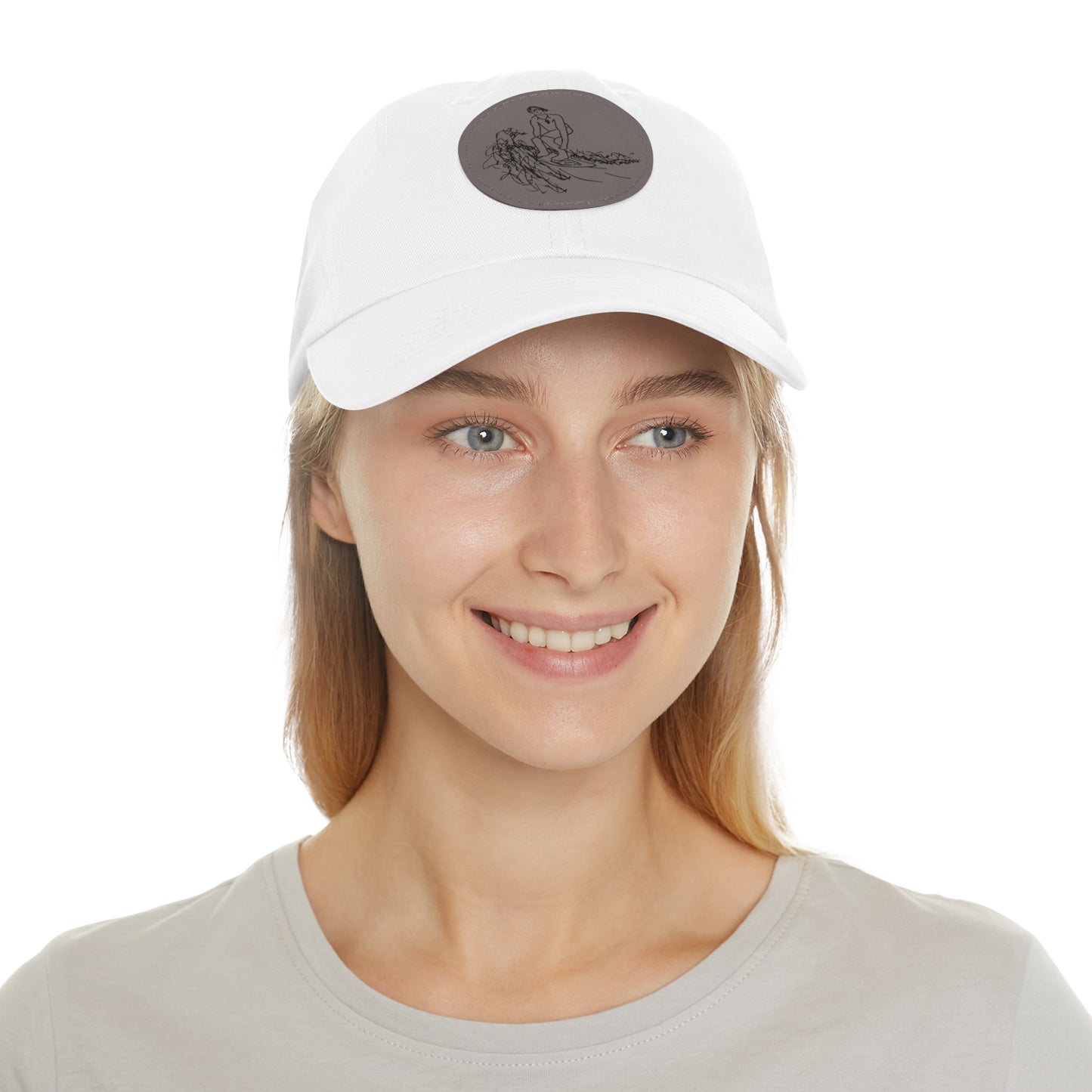 Embroidered Hat With Leather Patch - Surf Sketch