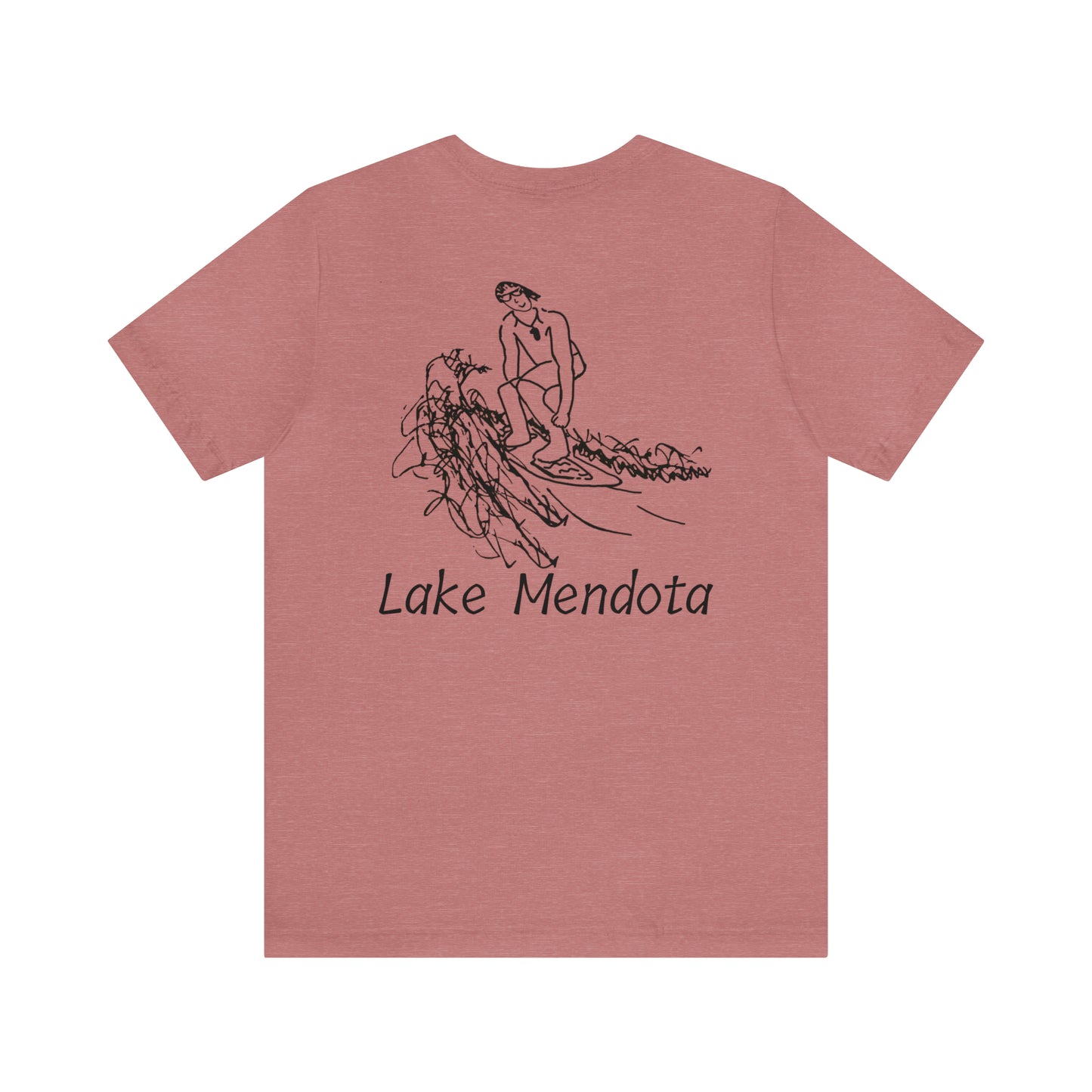 Lake Mendota, Bottle Front & Surfing Sketch - Unisex Lightweight Short Sleeve Tee