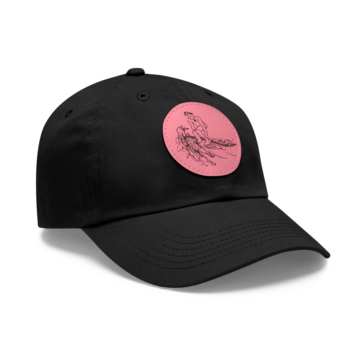 Embroidered Hat With Leather Patch - Surf Sketch