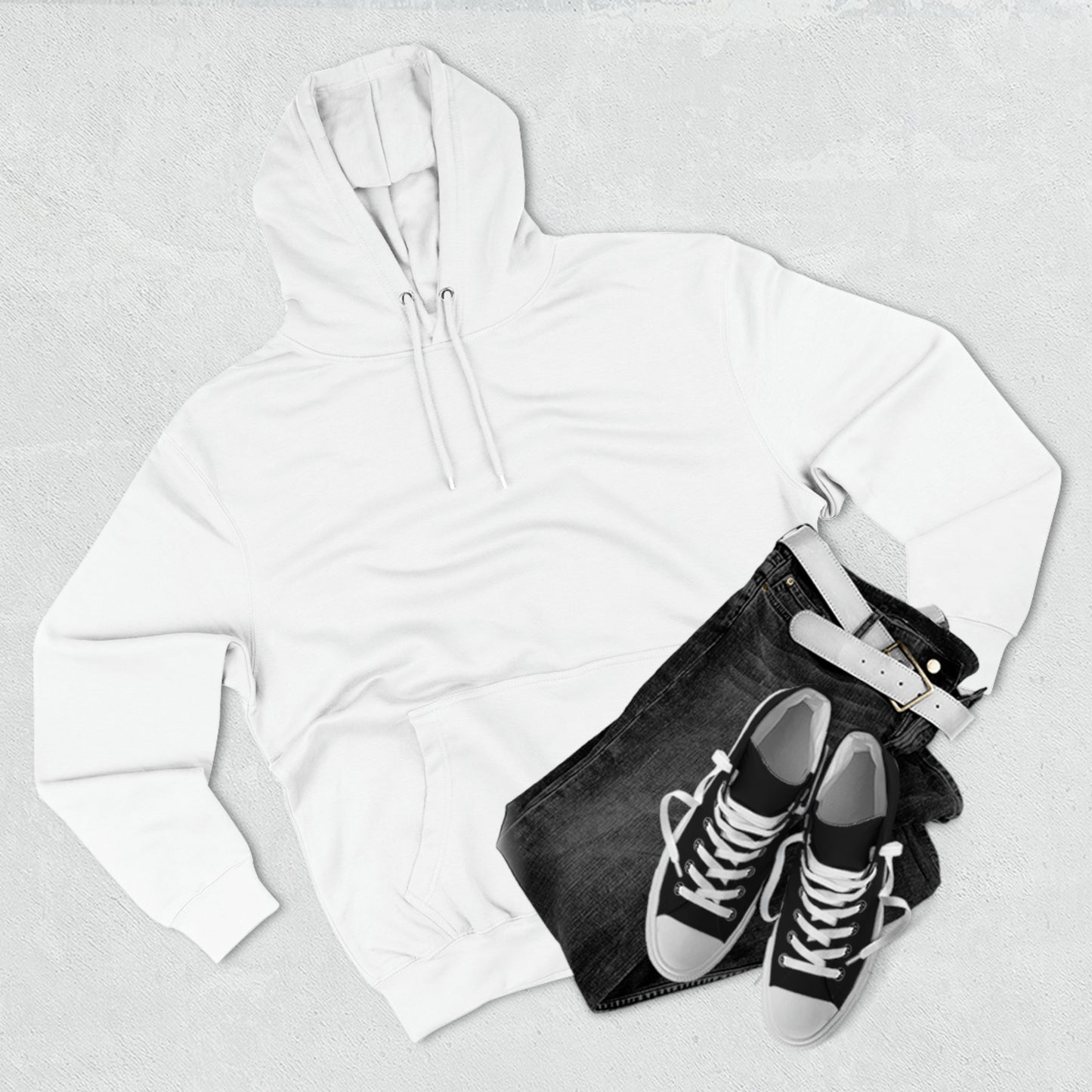 Pike mockup EVEN BOLDER lane seven Three-Panel Fleece Hoodie (grey, light beige, white, pale pink)