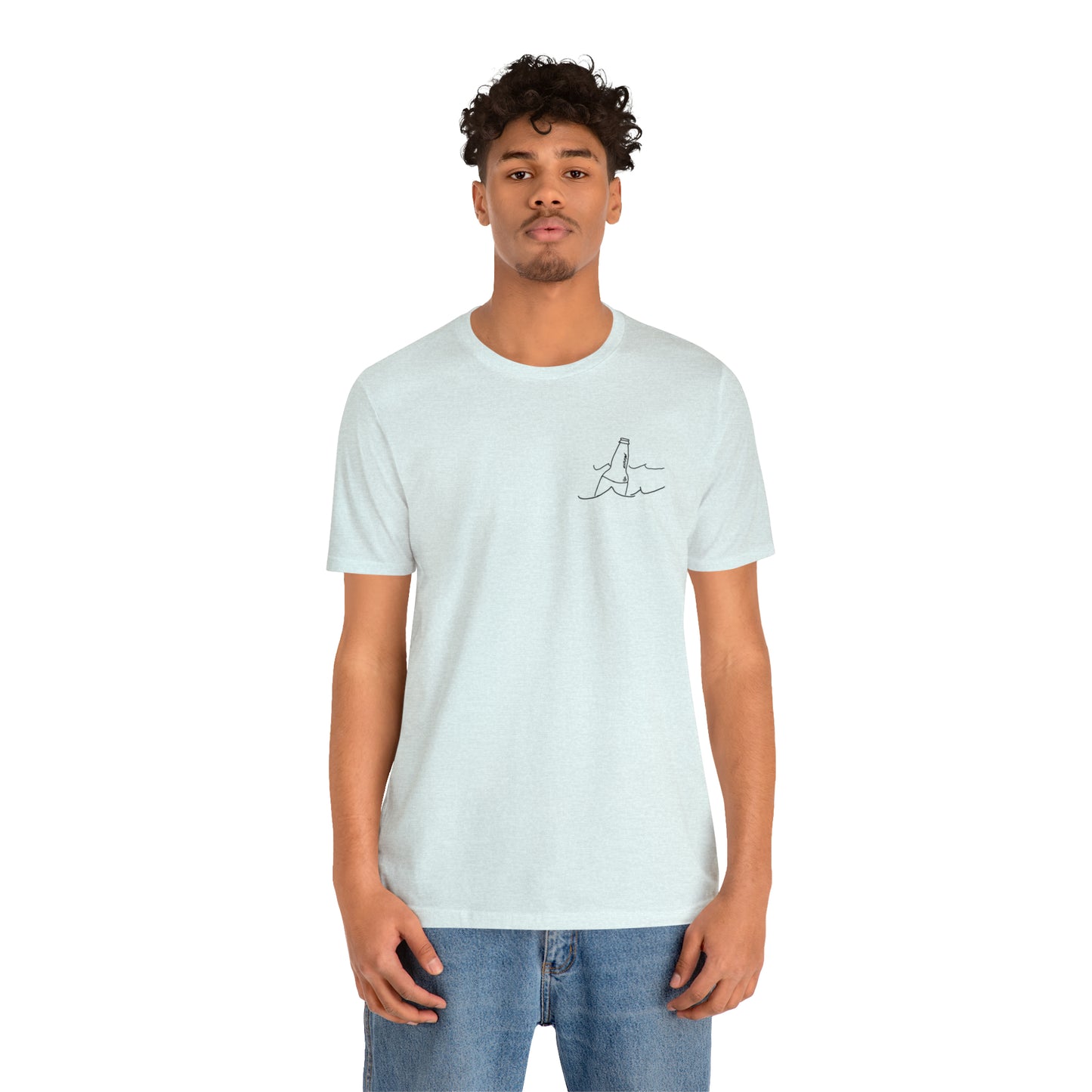 Lac LaBelle, Bottle Front & Surfing Sketch -Unisex Lightweight Short Sleeve Tee