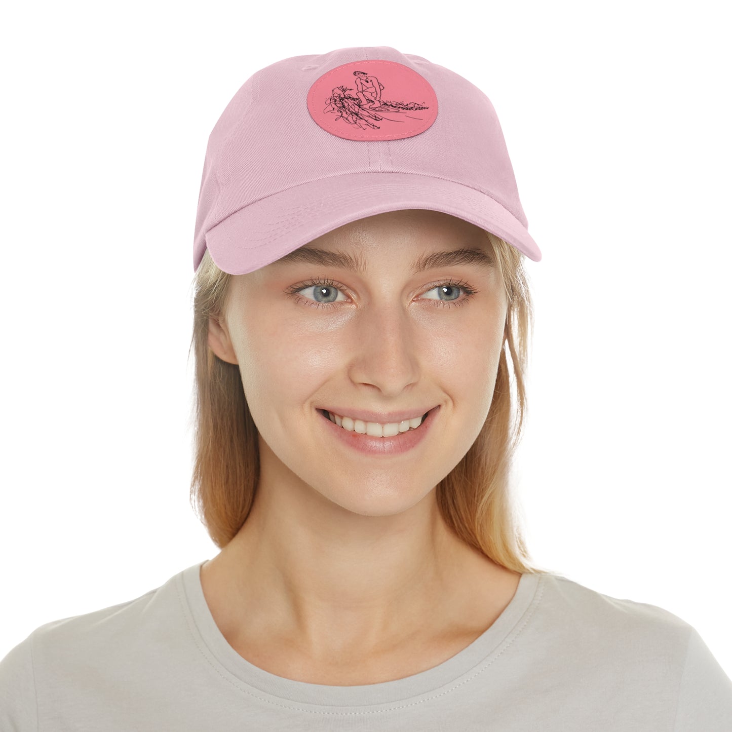 Embroidered Hat With Leather Patch - Surf Sketch
