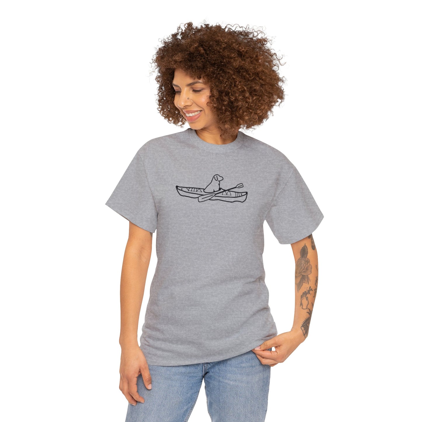Unisex Heavy Tee Shirt - Kayak Dog