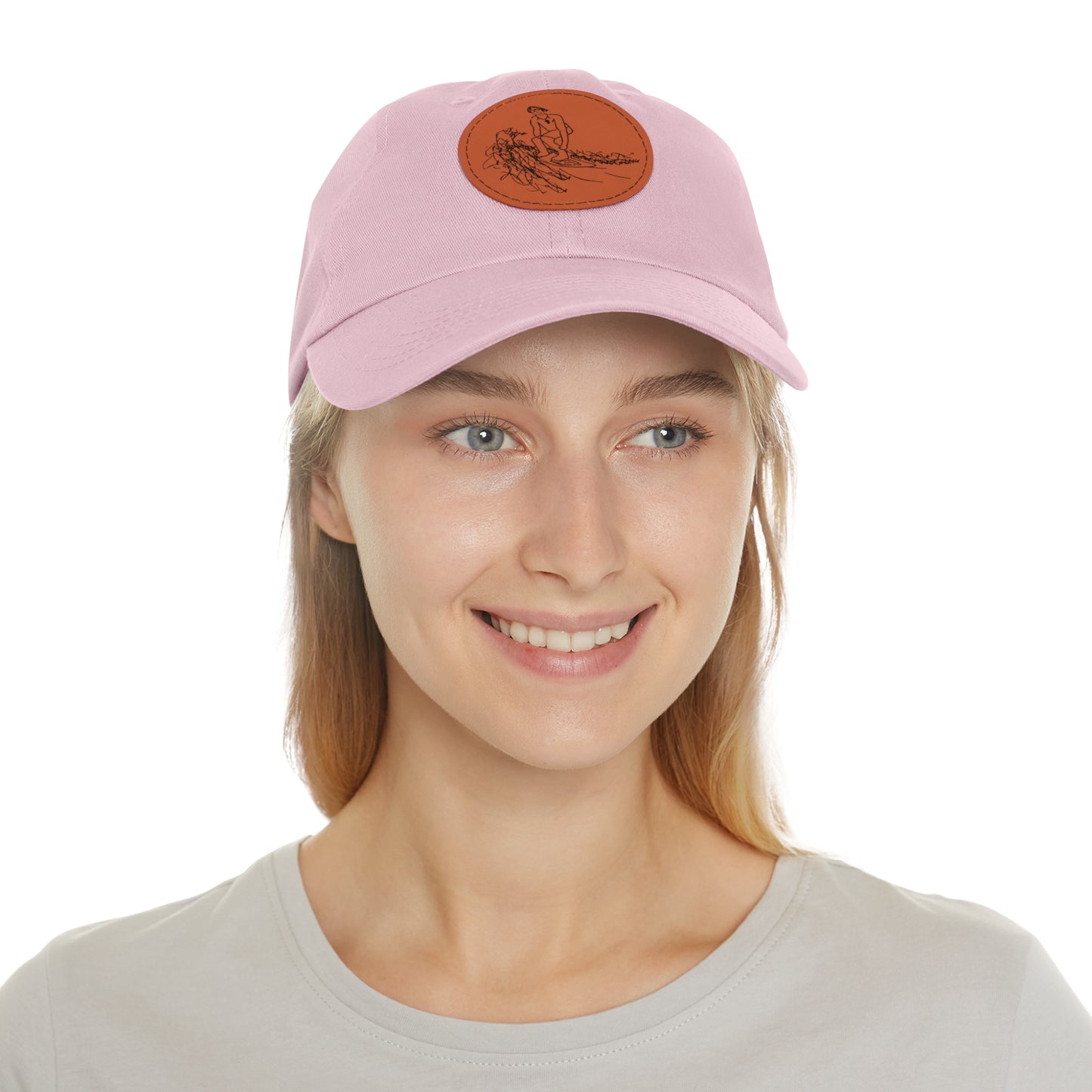 Embroidered Hat With Leather Patch - Surf Sketch
