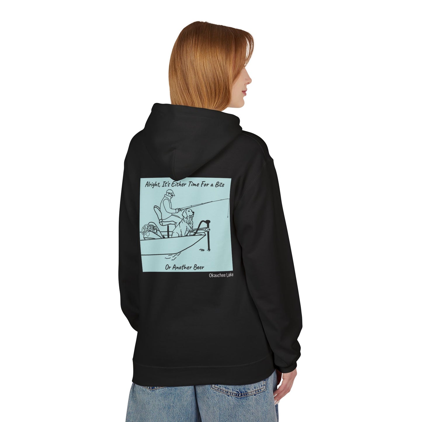 Bite or Beer Fishing, Golden retriever Kayak Dog Midweight Travel Hoodie - Softstyle Gildan