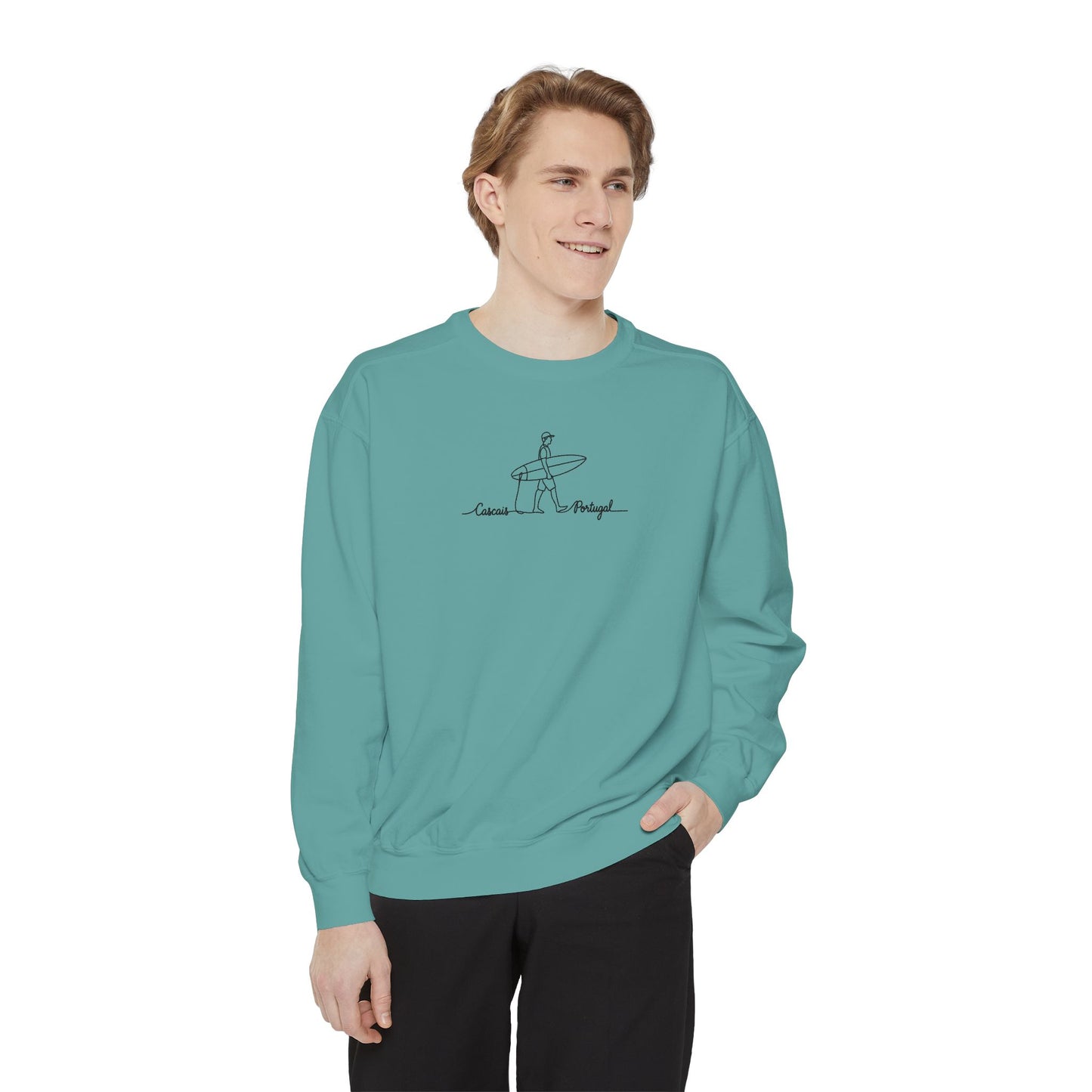 Surfing One Line Design Crewneck Sweatshirt - Comfort Colors