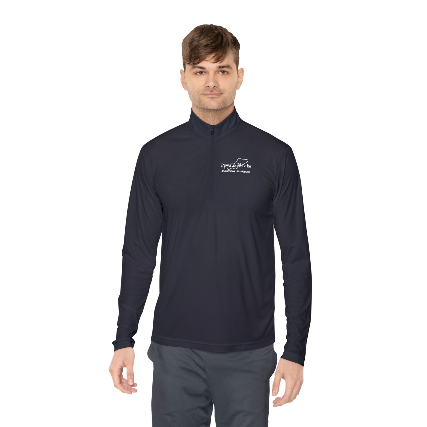 Pewaukee lake Name and CoordsUnisex Quarter-Zip Pullover