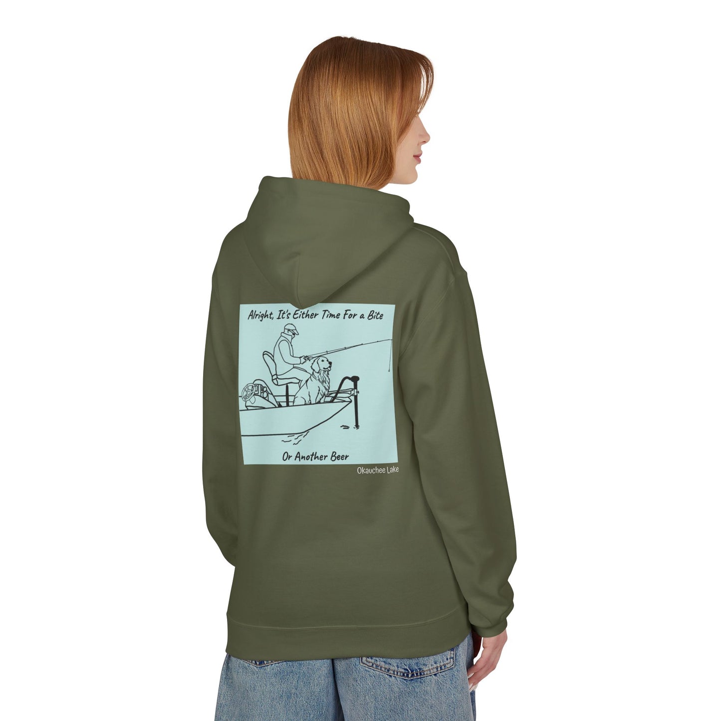 Bite or Beer Fishing, Golden retriever Kayak Dog Midweight Travel Hoodie - Softstyle Gildan