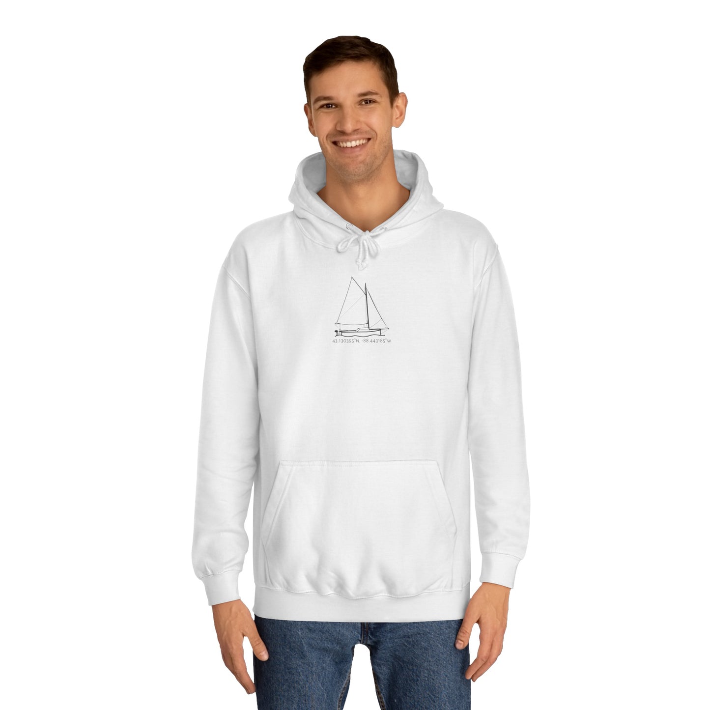 Sailboat With Motor Okauchee Lake Coordinates - Medium Weight Hoodie