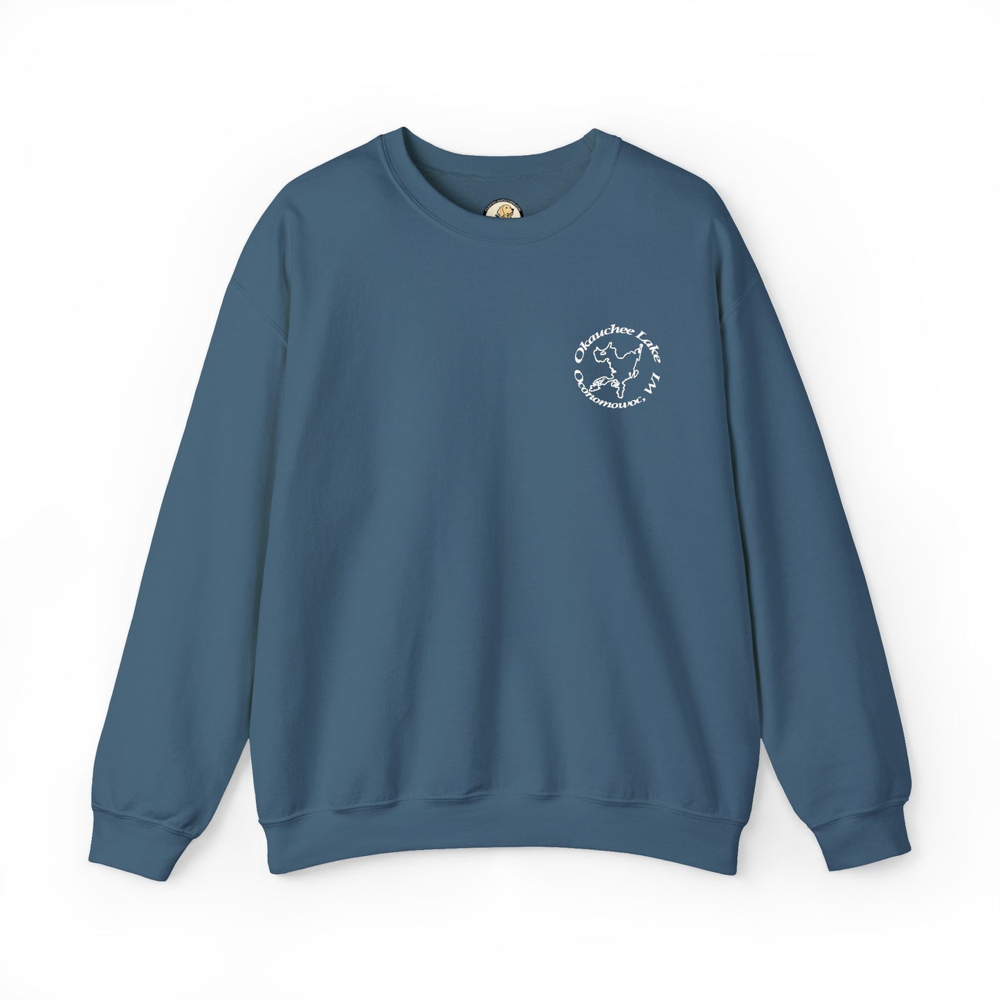 Okauchee Lake Embroidered circle text Oconomowoc WI Unisex Heavy Blend™ Crewneck Sweatshirt