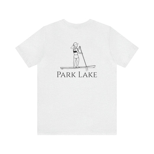 Paddle Board Female Back - Park Lake Unisex Lightweight Short Sleeve Tee