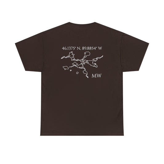 Manitowish Waters Sailboat Patch and Coordinates - Unisex Heavy Tee Shirt
